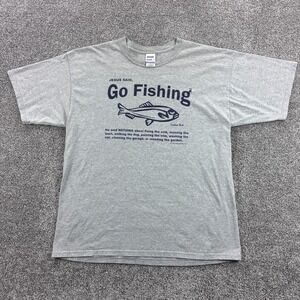 Vintage Jesus Said Go Fishing Shirt Mens XL Gray Religious Funny Joke Luke 5:4‎